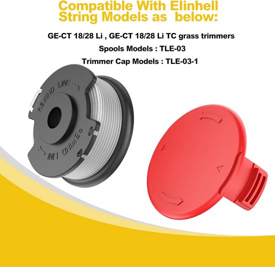 Grastrimmer Spoelen - 4 stuks - Geschikt voor Einhell GE-CT 18/28 Li & TC - Trimmerdraad - Inclusief Afdekkap - 1.6mm Nylon - 4.9m - TLE-03 — afbeelding 4