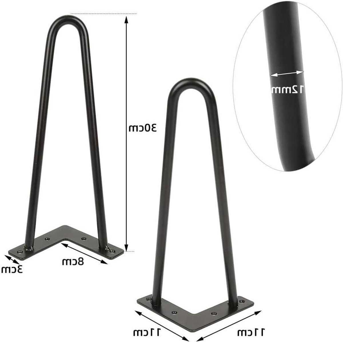 Tafelpoten Metaal - Meubelpoten Haarspeld - Meubels Maken - Met Bodembescherming - 30 cm - Zwart