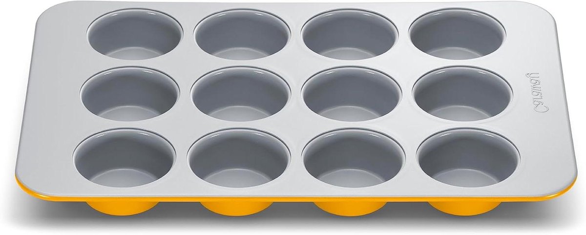 Keramische Muffinpan - Cupcakeblik Bakvorm - Bakken Thuis - Natuurlijk Antiaanbak - 12 Kopjes - Goudsbloem