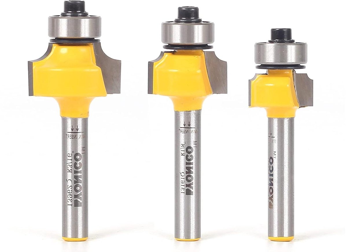 Freesbits Rond - Ronde Frees Randvormer - Meubelranden Bewerken - C3 Carbide Bladen - 3 Stuks 1/4 Inch - Zilver