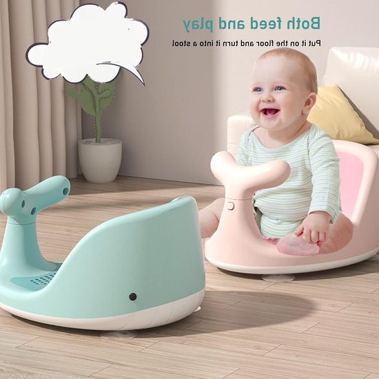 Allecto - Groene Antislip Cartoon Walvis Babybadzitje - Veilig en Ademend - 38 x 30 x 20 cm - Siliconen Mesh Kussen - Geschikt voor Baby's - Liggend van Allecto — afbeelding 4