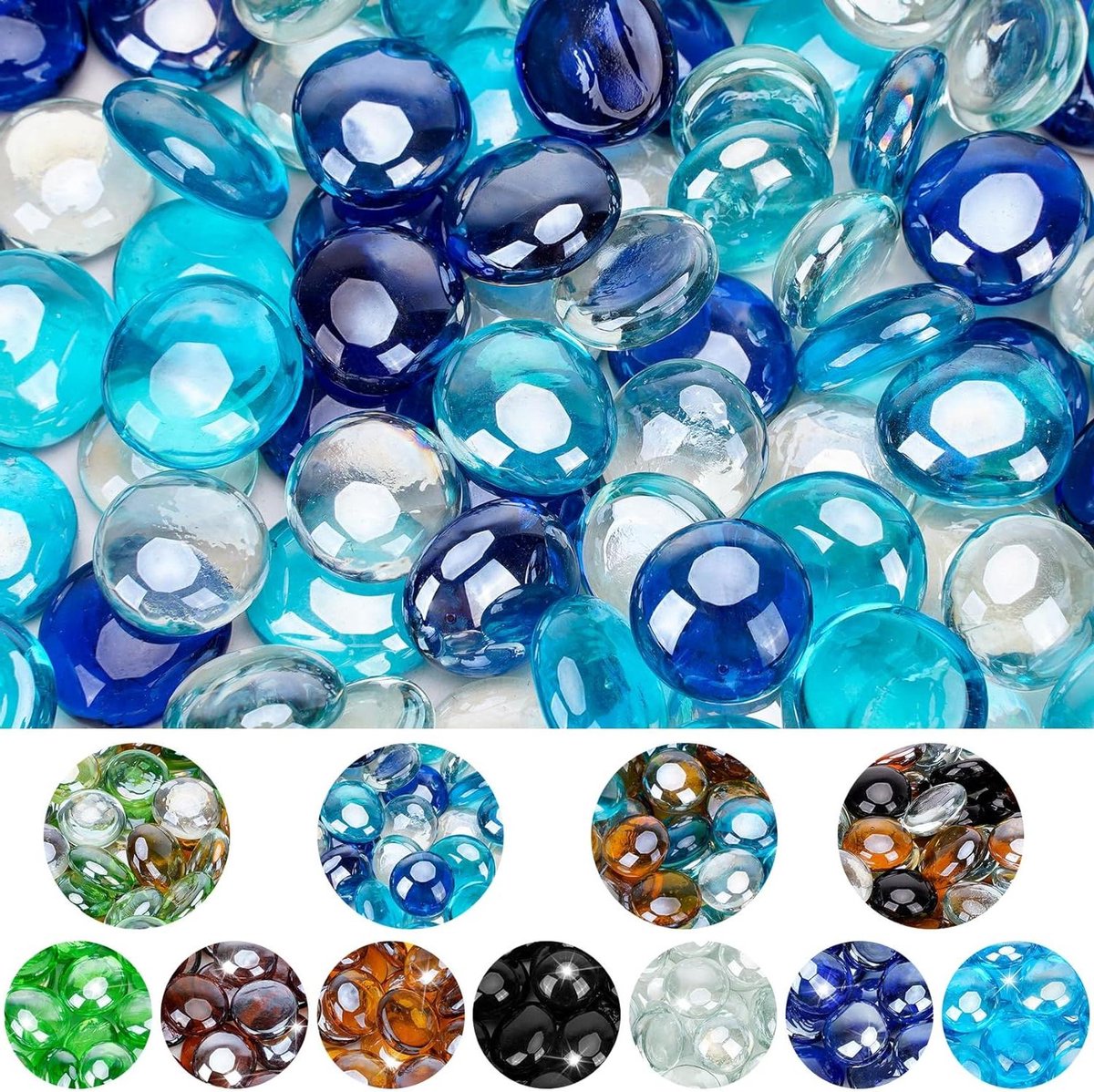 Vuurglas Gemengd - Vuurdruppels Glas - Open Haard Decoratie - Hoge Glans - 45 kg - Blauw Kristal