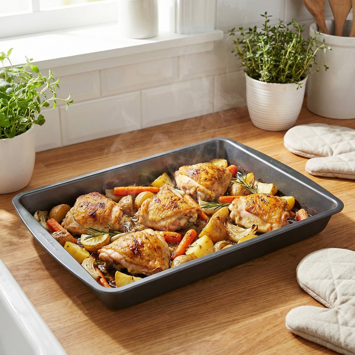 Baker's Secret Essential Line Bakplaat L - Grote Ovenbakplaat Met Antiaanbaklaag - Rechthoekige Ovenschaal 47 x 31,5 cm - Bakvorm Voor Oven en Grill [BS10241-L]