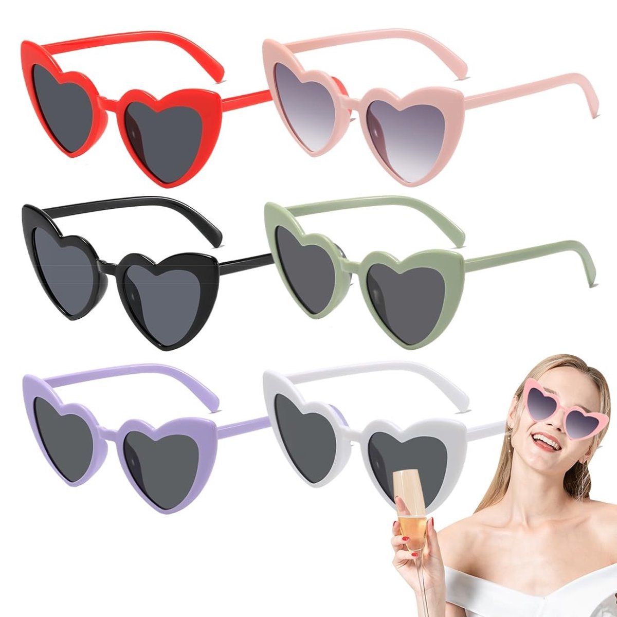 Dailygoody - Dameszonnebril - Hartvormige glazen - Modieuze zonnebril voor feest en reizen - Rood - UV400-zonnebescherming - Geschikt voor mannen