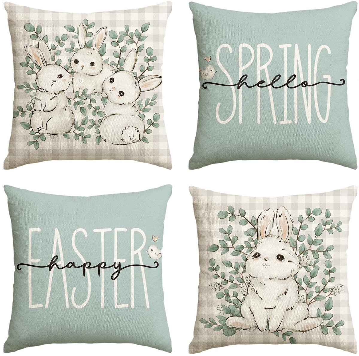 Dailygoody - Happy Easter Buffelruit - Set van 4 Sierkussenslopen - 50 x 50 cm - Modern en Warm - Geschikt voor Woonkamer - O-konijn