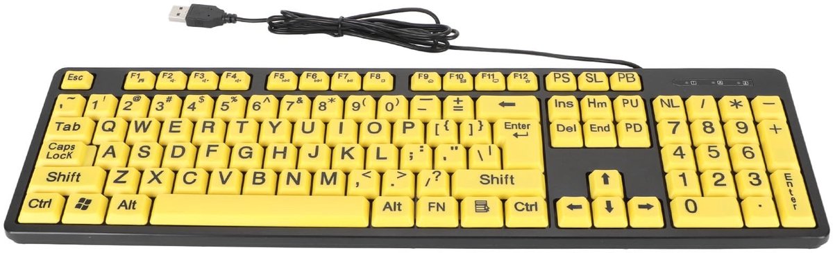 Dailygoody - Computertoetsenbord met Grote Letters - USB-bekabeld Toetsenbord - Hoog Contrast - Geschikt voor Slechtzienden - Extra Groot Toetsenbord ...