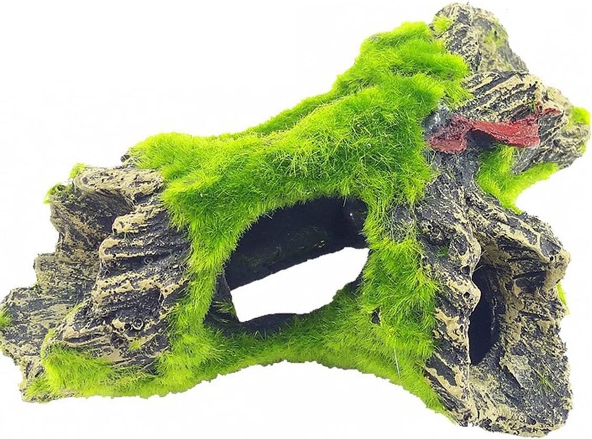 Boomversiering voor aquarium - kunsthars grot met mosgras - natuurlijke decoratie