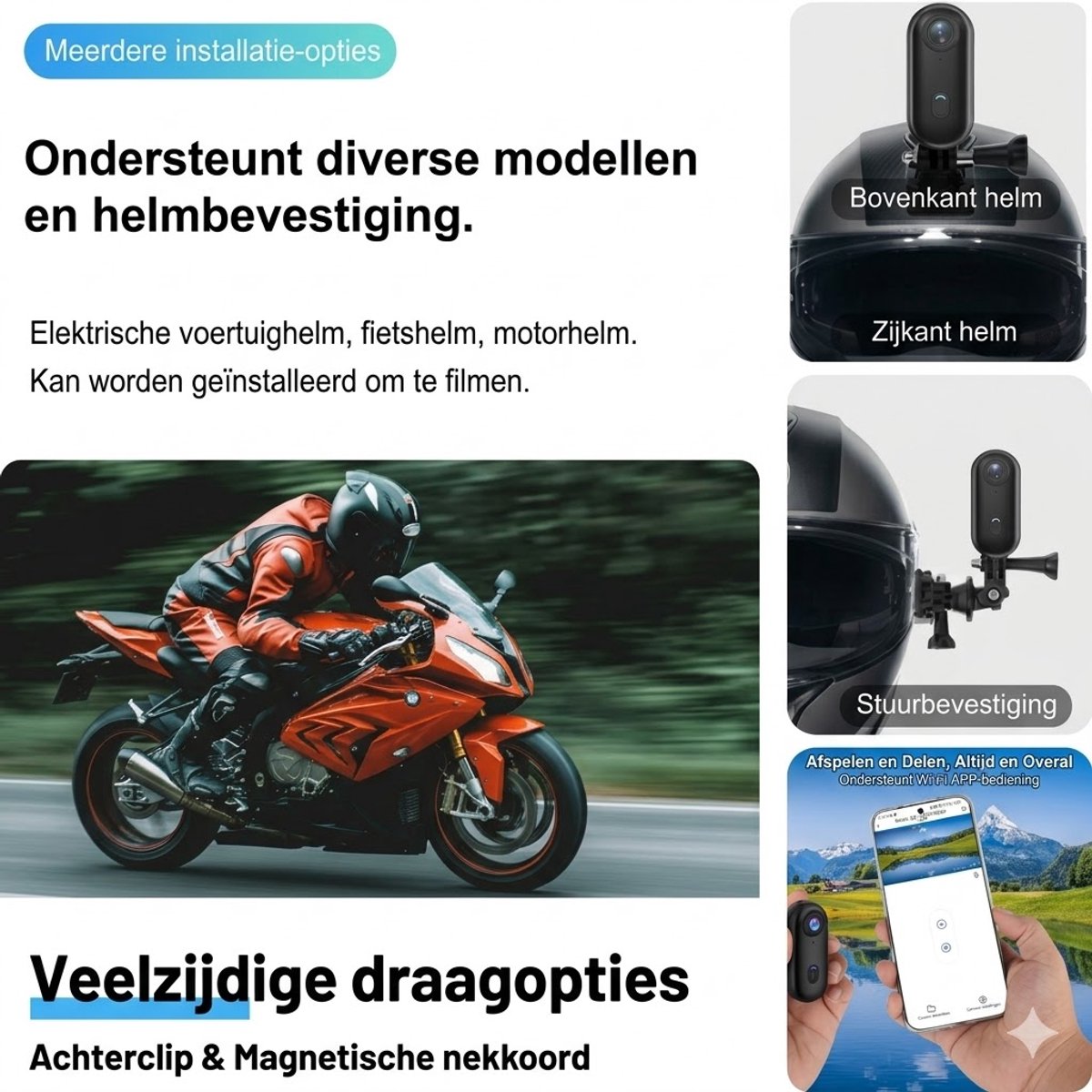 Mini Action Camera 1080P Bodycam Mini-Sportcamera Mini WiFi-actiecamera, IP68 Waterdicht tot 30 Meter, 120° Groothoeklens, Mini POV-Vlogcamera, 800 mAh Batterij, Draagbare Camera Voor Motor-/fiets-/ski-/huisdierhelmen, Compacte Dashcam (Zwart) thumbnail 3