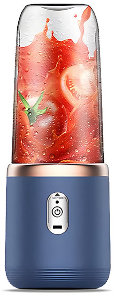 HORCONDORM S.R.L. Elektrische mini-blender, 300 ml, draagbare blender, sapbeker, fles, fruitmixer, 1200 mAh, USB-oplaadbaar, met deksel, 6 messen voor het malen van het (blauw, 6 messen, deksel)