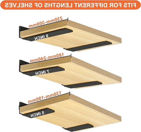 Set van 4 Zwarte Wandplank Steunen, 5 Inch Zwevende Plankbeugels, Sterke Metalen L-Beugels voor Wandmontage en Plankondersteuning — afbeelding 5