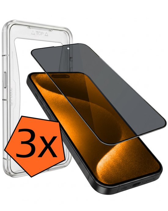 Protection d'écran - 3 Pièces - Compatible avec Apple iPhone 15 Pro Max - Avec Kit d'installation - Filtre de confidentialité - Verre flexible - Verre de protection - Verre trempé - Protection d'écran