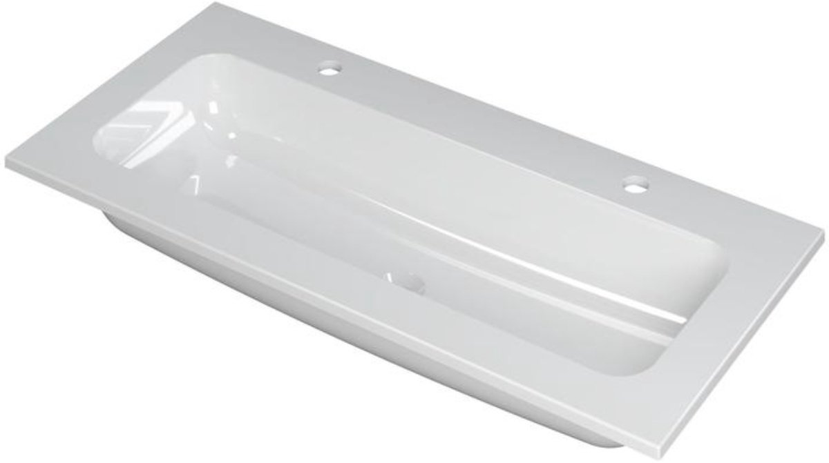 INK Faktor Wastafel Polystone Centraal met 2 Kraangaten - 1000x450x15 mm - Glans Wit