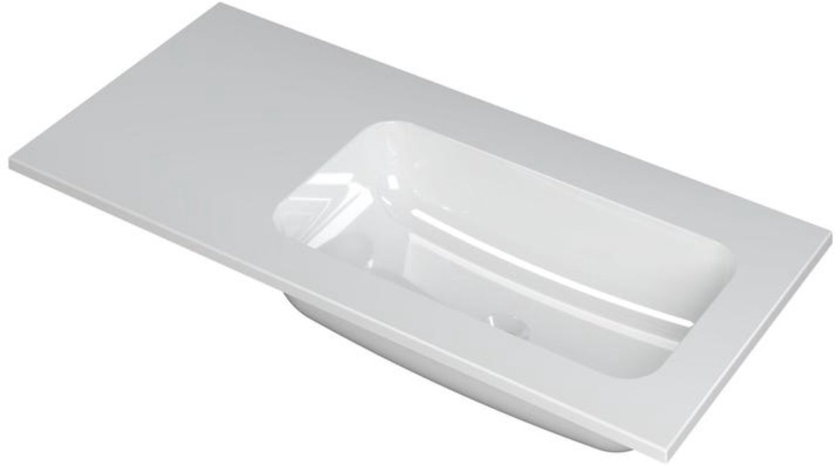 INK Faktor Wastafel Polystone Rechts Zonder Kraangat - 1000x450x15 mm - Glans Wit