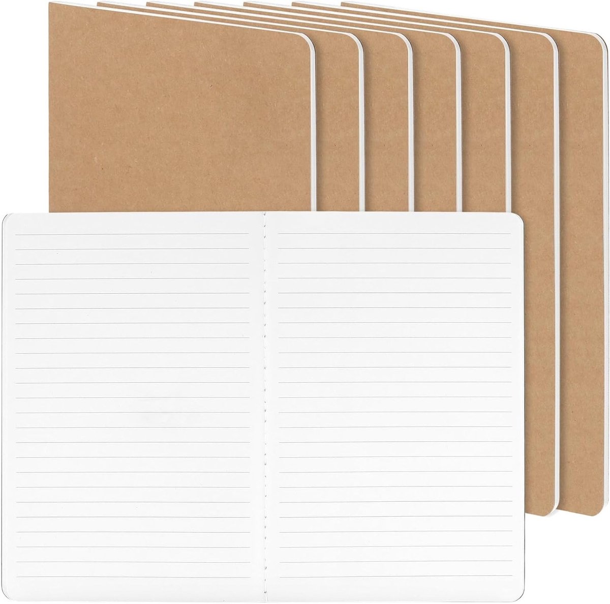 Set van 8 A5 Kraft Notitieboekjes, 21 x 14 cm, 60 Lijnen Pagina's, Ideaal voor Thuis en Kantoor, Schrijfpad met 80gsm Papier