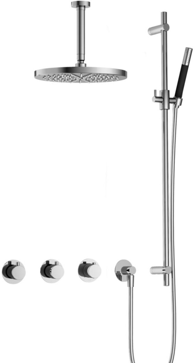 Hotbath Cobber - CB7067 - Inbouw Regendoucheset - Chroom - 2 Stopkranen - Thermostatisch - Plafondbuis 15 cm - Hoofddouche 300 mm - Staafhanddouche - Glijstang 900 mm - met M106 - Waterbesparend