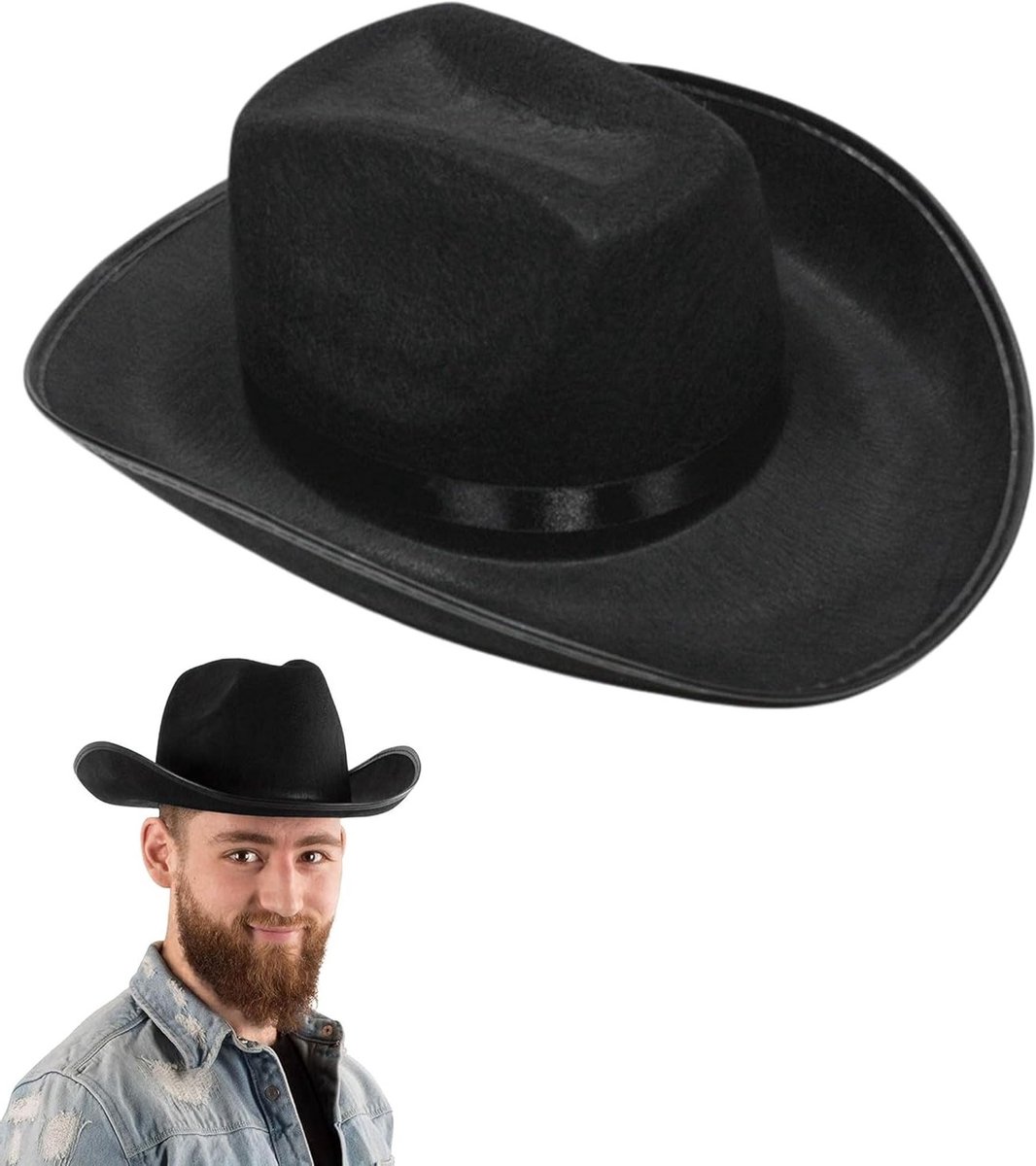 Cowboyhoed voor rollenspellen en feesten, perfect voor carnaval en western thema's, zwart