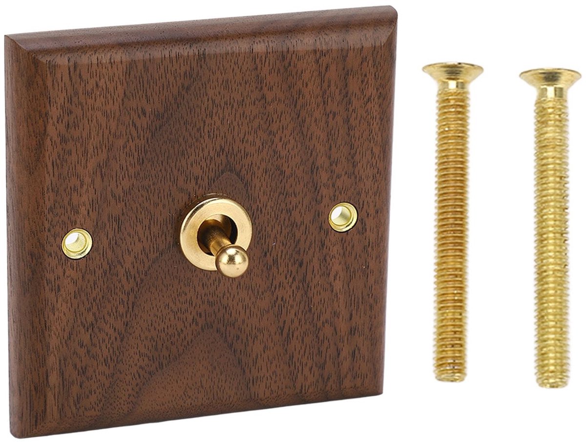 Dailygoody - Retro Wand Schakelaar - Handgemaakte Houten Paneel - Walnoot Kleur - Interieur Verlichting - Vintage Stijl - Geschikt voor Thuis - Wandde...