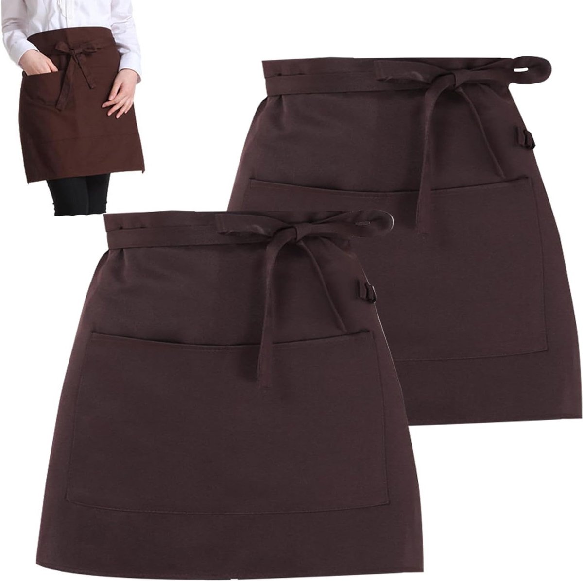 Set van 2 Taille Schorten 40x60cm Zwart, Kookschorten met 2 Zakjes voor Bediening, Bakken en Koken voor Mannen en Vrouwen in Restaurants