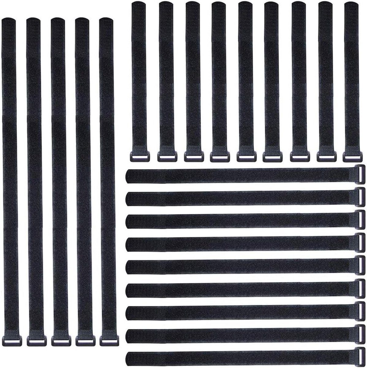 25 Stuks Assortiment Zwarte Kabelbinders 20cm/30cm/40cm Herbruikbare Kabelbanden voor Kabelbeheer en Organisatie van Elektronica