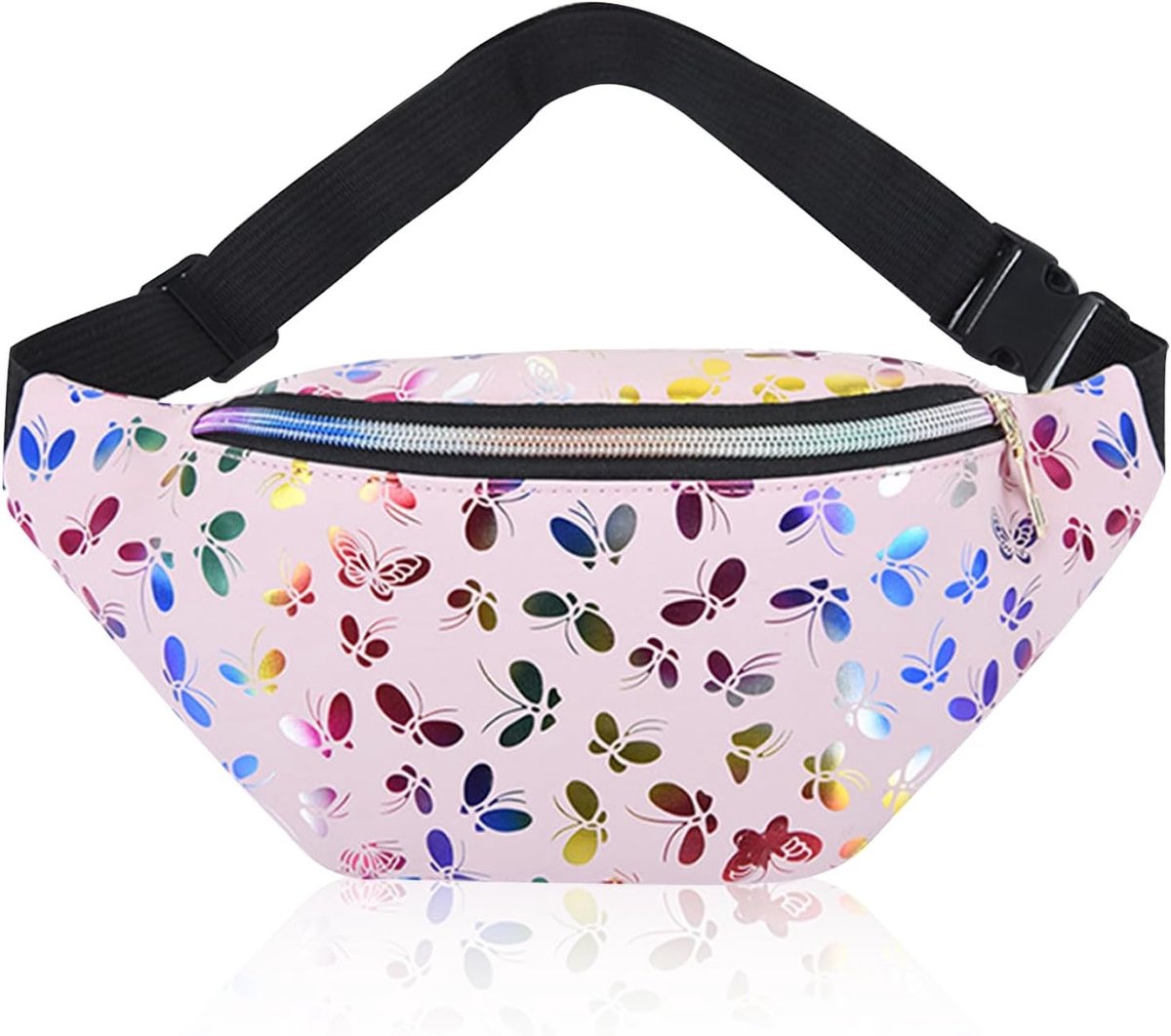 Elegante Waterdichte Heuptas voor Vrouwen met Vlinderdesign - Verstelbare Taille Tas voor Sport, Winkelen en Reizen in Roze Classic
