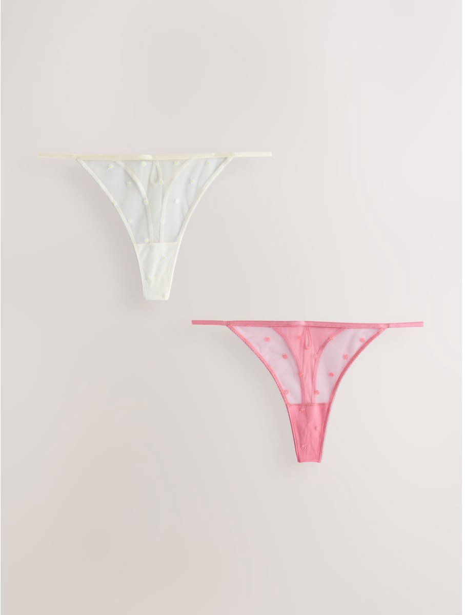 Next - Dames - Set van 2 slips met madeliefborduursels - Roze