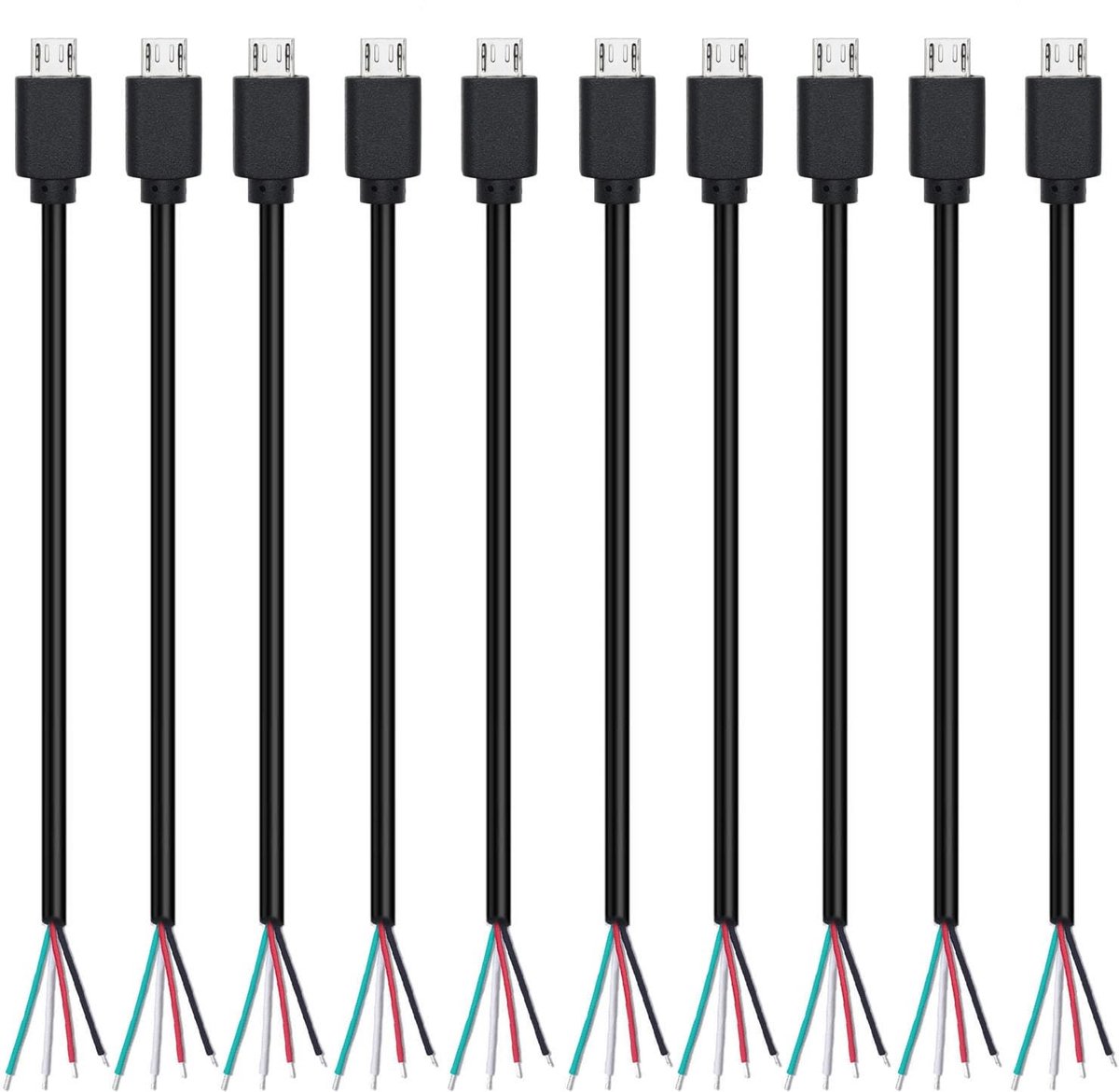 10 Stuks Micro-USB Stekker naar 4 Draads Open Einde Verleng Kabel