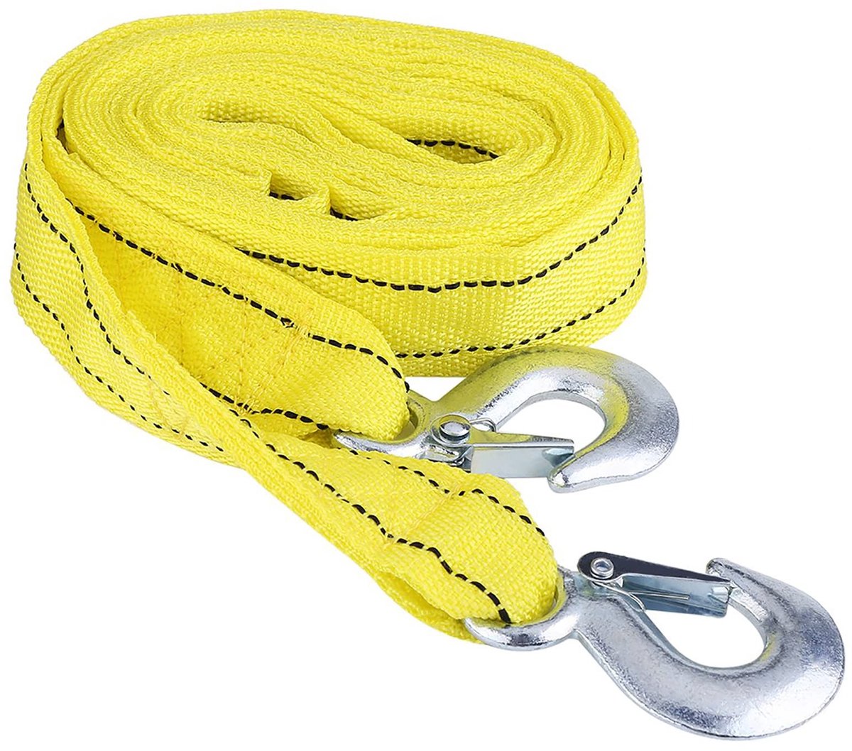 Dailygoody - Slepen Kabel - Heavy Duty - 4 Meter - Geel - Twee Veiligheidshaken - Geschikt voor Sleepfietsen en Vrachtwagens - Krachtige functie