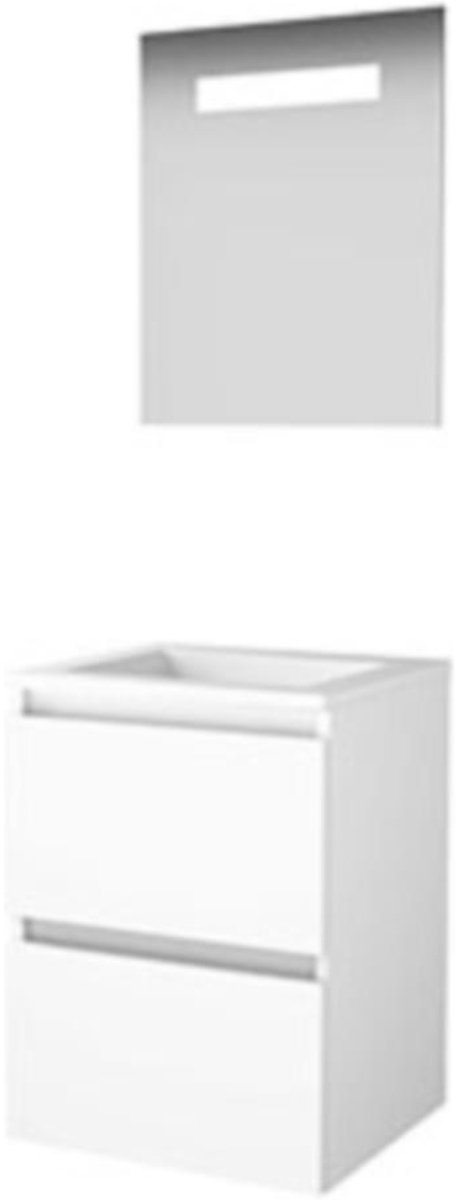 Basic-Line Economic 46 Badkamermeubelset - 50 x 46 cm - Greeploos - 2 Lades - Acryl Wastafel - Zonder Kraangat - Spiegel met LED Verlichting - Ice White
