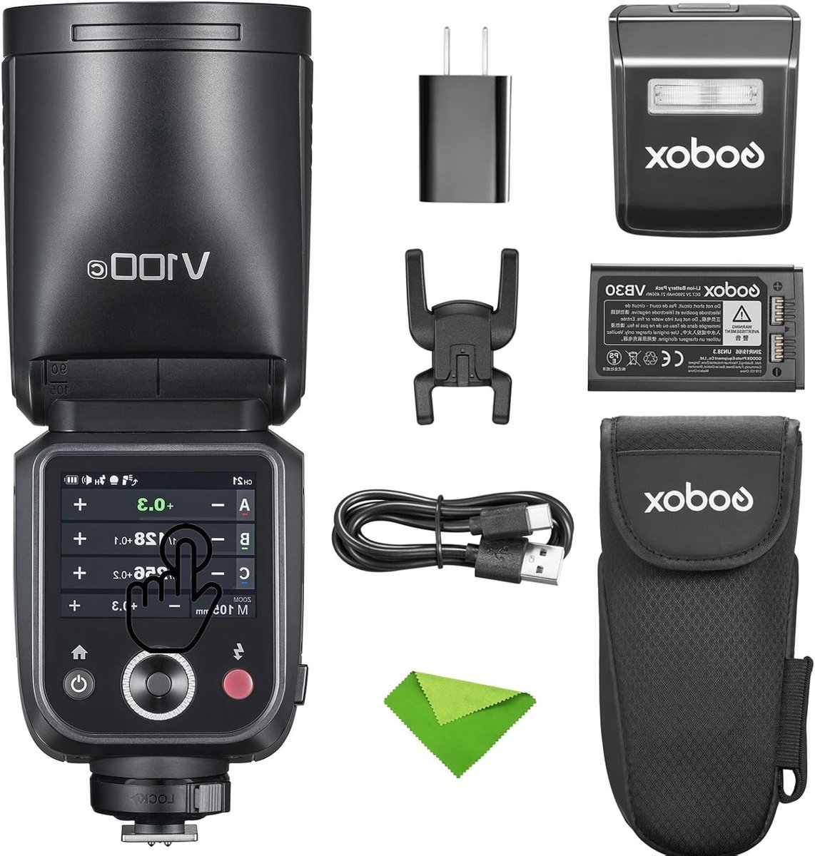 TTL Flitser 100Ws voor Canon EOS Camera's, 400 Flitsen op Volle Kracht, 1.7s Oplaadtijd, Draadloze 2.4G Verbinding, Touchscreen Speedlight