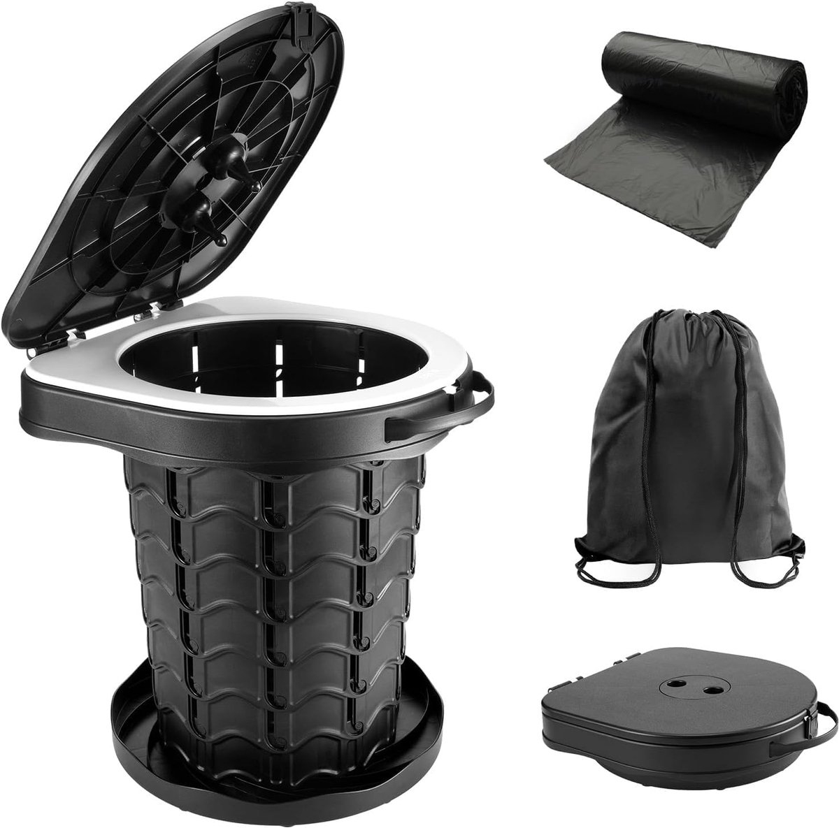 Chemisch toilet - Opvouwbaar toilet voor volwassenen met deksel - Campingtoilet - Inclusief draagtas - Geschikt voor noodgebruik in auto, tent, slaapkamer, zwembad, feest, strand - 182 kg