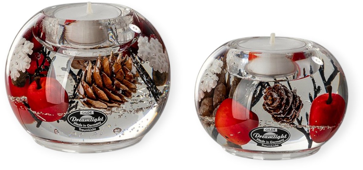 Gilde Handwerk - Dreamlight - Waxinelichthouders - Winter - set van 2 - glas - Handgemaakt -8x9 cm & 6x8 cm