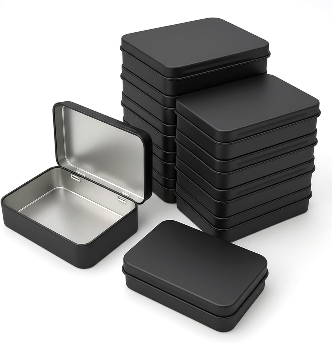 Rectangulaire Mini Opbergdozen met Scharnierdeksel (11,5 x 8,5 x 2,2 cm) – Set van 12 Stuks voor Kleine Voorwerpen, Blikdozen met Deksel, Compacte Opbergoplossingen