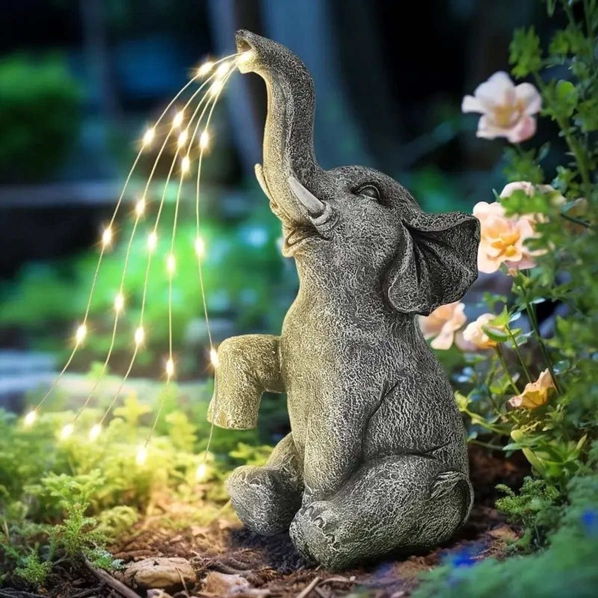 LED-dierenlampjes op zonne-energie- sfeerverlichting voor buiten- schattige tuinverlichting van hars-Landschapslamp met olifantmotief - 14×11,5×27 cm - IP65 waterdicht