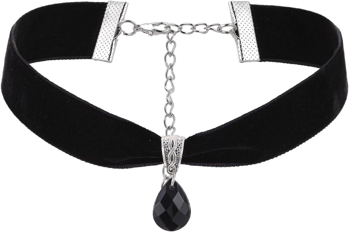 Zwarte fluwelen kostuumketting voor dames met verstelbare choker en pendant, perfect voor Halloween en cosplay evenementen