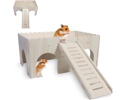 Groot konijnenhok met helling en 4 ingangen, ideaal voor cavia's, dwerghamsters en andere kleine huisdieren