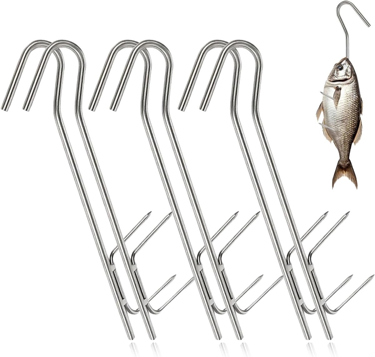 RVS Dubbele Haken van 21 cm voor het Roken van Worst, Vlees en Vis - Ideaal voor Rookoven en BBQ