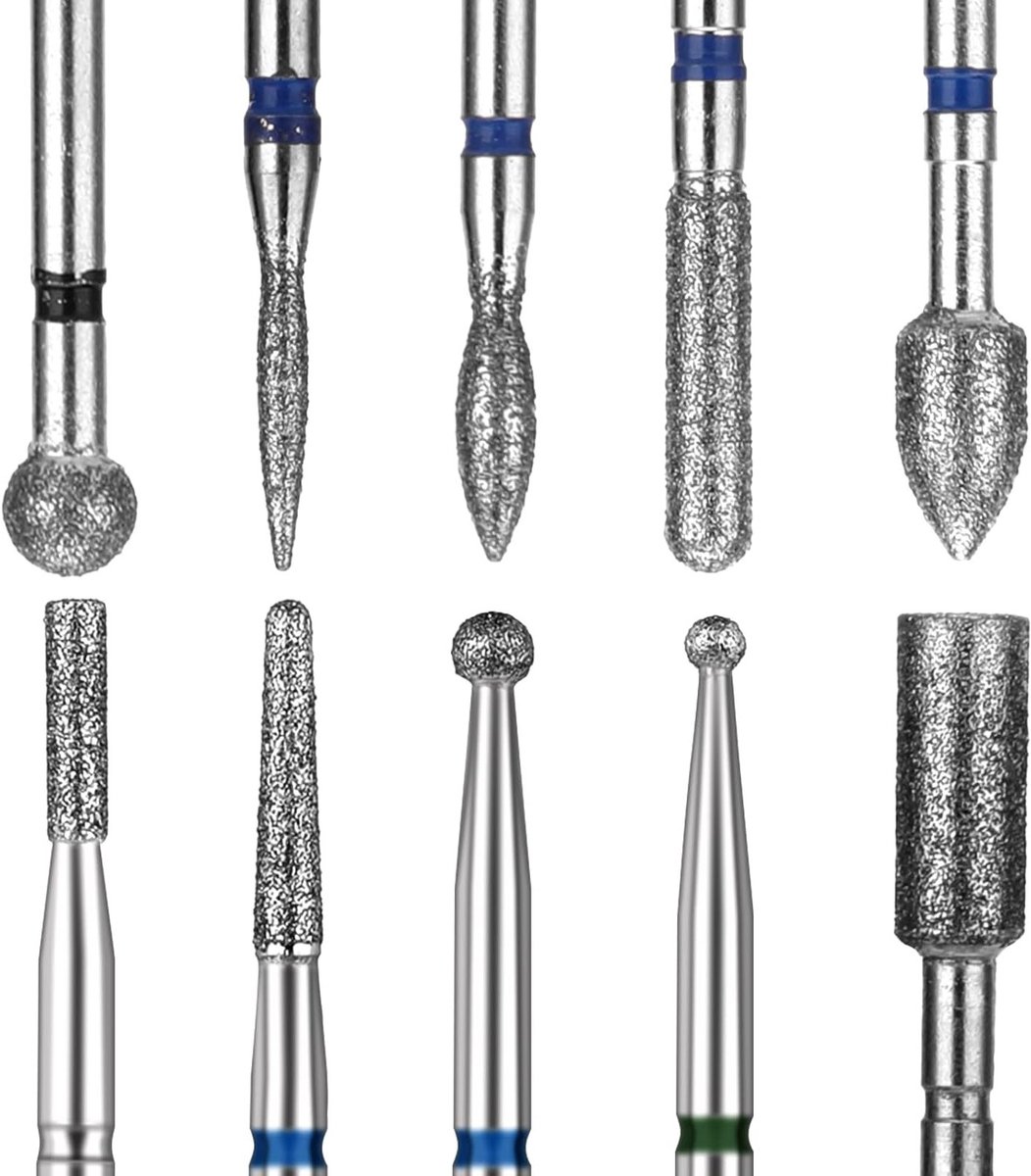 Professionele Set van 10 Nagelboor Bits voor Manicure en Pedicure, Diamant Roterende Burrs voor Acryl en Gel Nagels, Perfect voor Thuis en Salon Gebruik