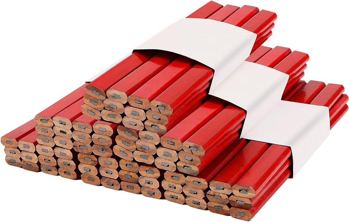 100 Stuks Octagonale Houten Potloden voor Timmerwerk, Duurzame Markeerpotloden met Zwarte Lood voor Bouw en Houtbewerking