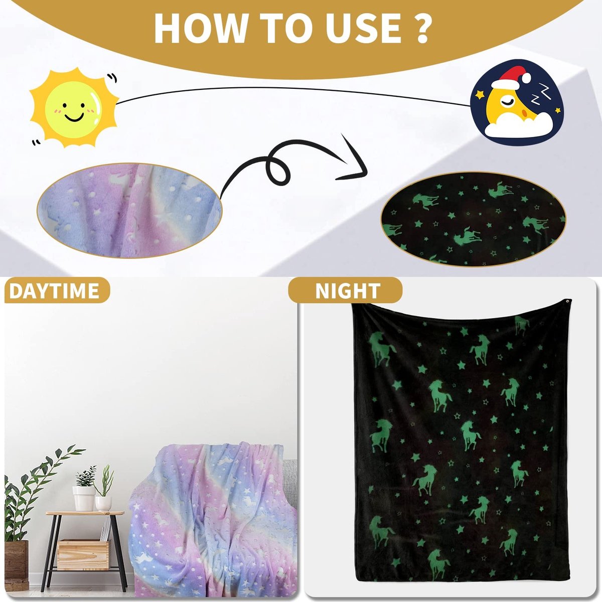 Dailygoody - Knuffeldeken voor Kinderen - Eenhoorn - Oplichtend in het Donker - Pluizig Roze - Superzacht en Warm - Perfect voor Bed en Bank