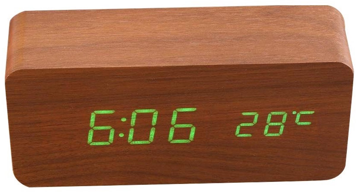 Dailygoody - Houten LED digitale wekker - Multifunctionele USB bureauklok - Temperatuurweergave - Compact formaat - Voor thuiskantoor - Stijlvol desig