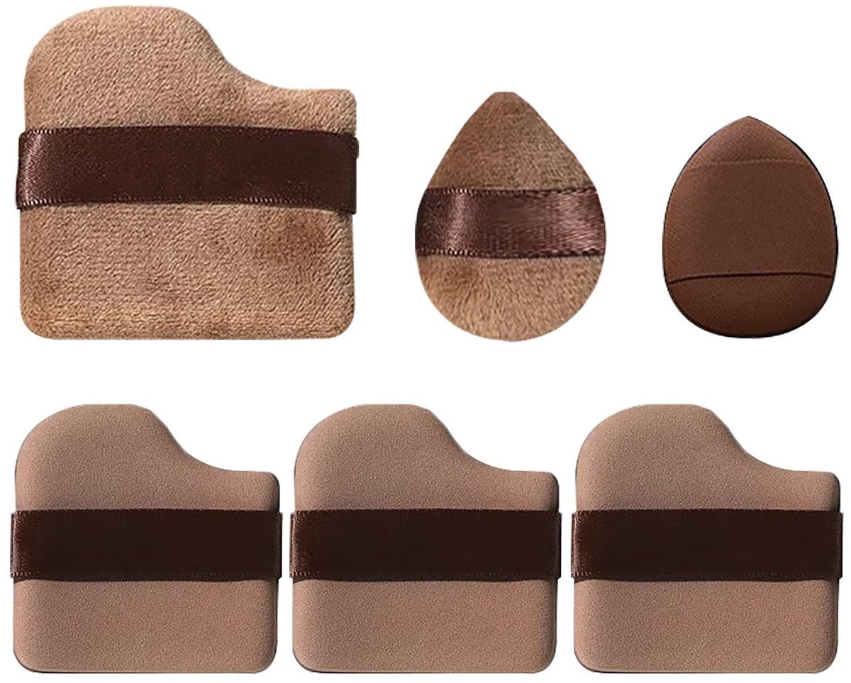Allecto - Make-up Poederkwasten - Zachte poederspons - 6 stuks - Chocolade - Geschikt voor losse poeder en vloeibare cosmetica - Luxe make-up ervaring