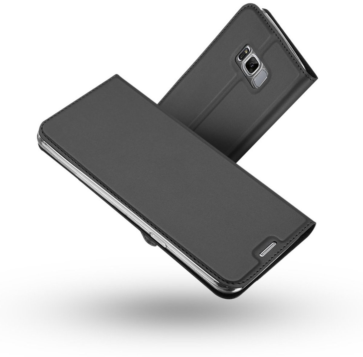 Dailygoods - Beschermhoes Galaxy S8 Plus - Portemonnee hoes - Ultradun PU-leer - Grijs-zwart - Bumper en folio - Met kaartsleuf - Geschikt voor Samsun
