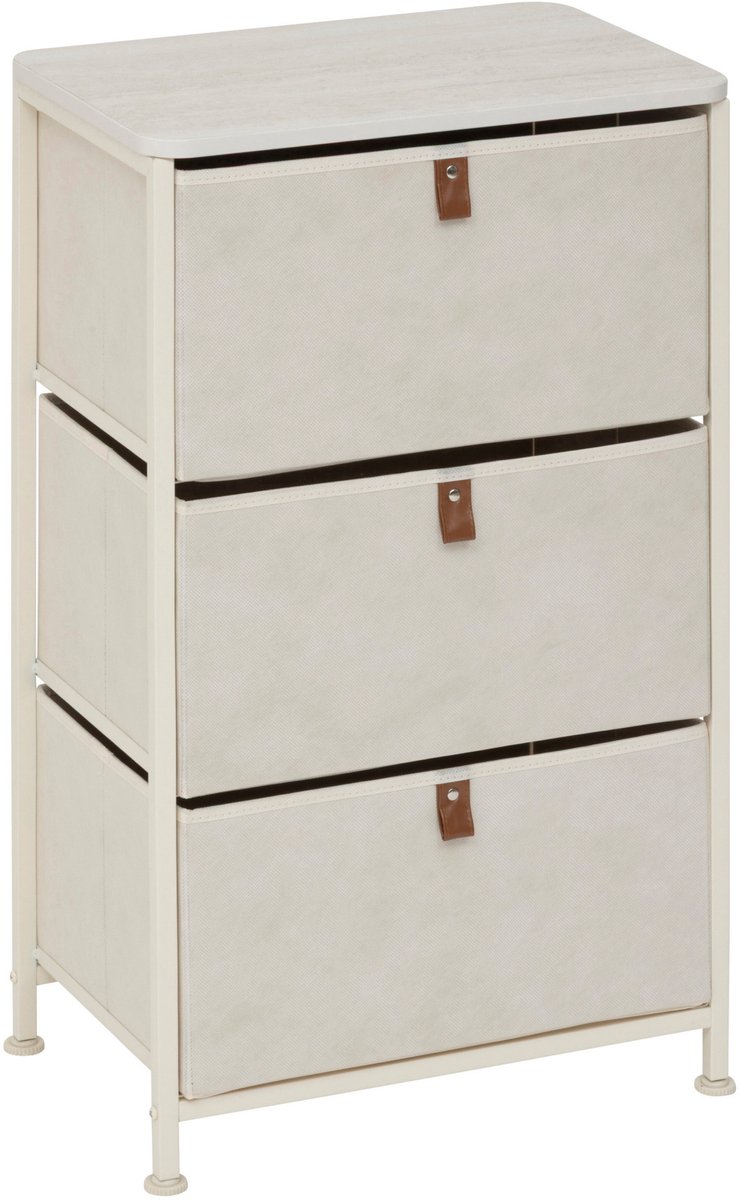 5FIVE Opbergkast Pisa - 3 mandjes - beige - 45 x 30 x 73 cm - hout/metaal/stof - opbergen