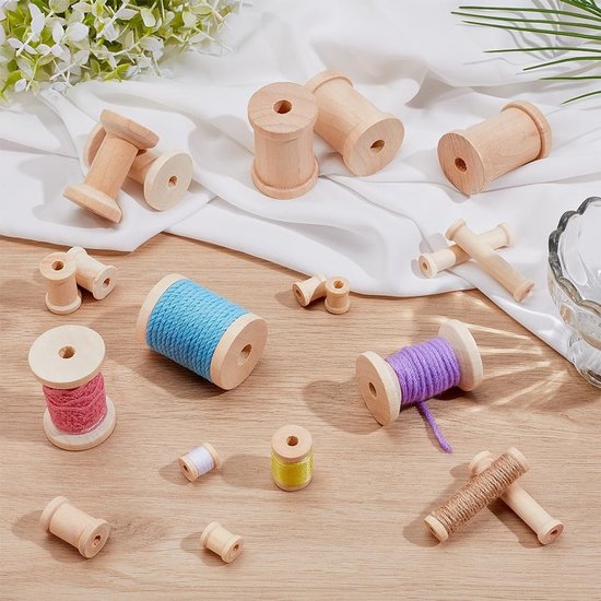 20 Stuks Houten Spoelen voor Creatief Gebruik, Ongemalede Draadspoelen van 1.6 tot 5 cm voor Borduren en Naaiwerk van Merkloos — afbeelding 4