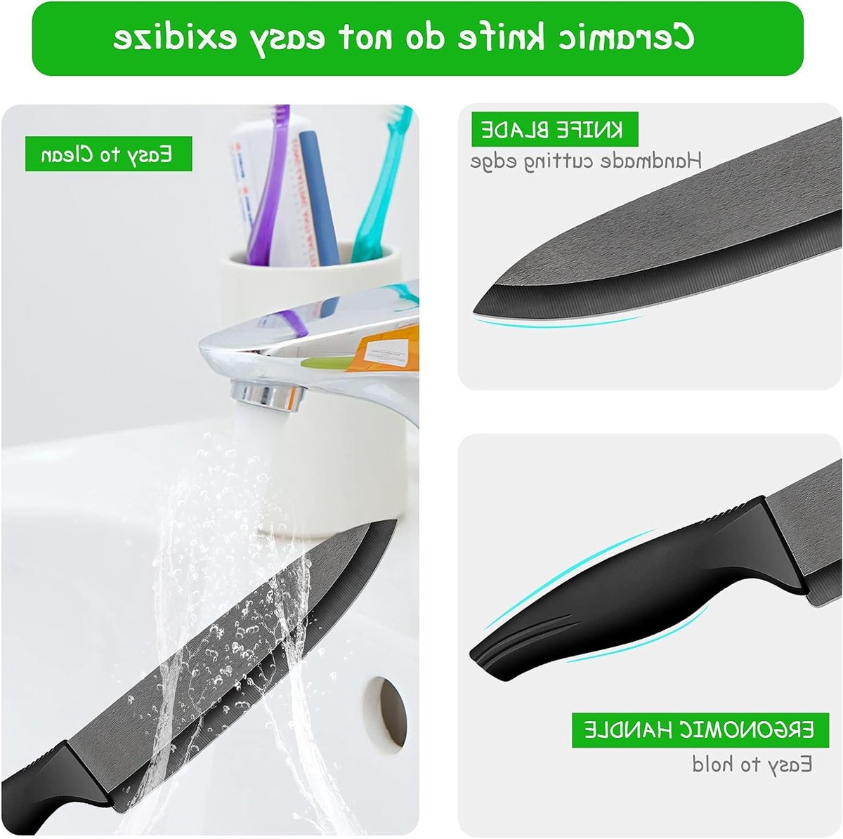 Professioneel Keramisch Kookmes van 7 Inch met Ergonomische Handgreep en Scherpe Blade voor Vlees, Brood, Groenten en Fruit - Ideaal voor Koks