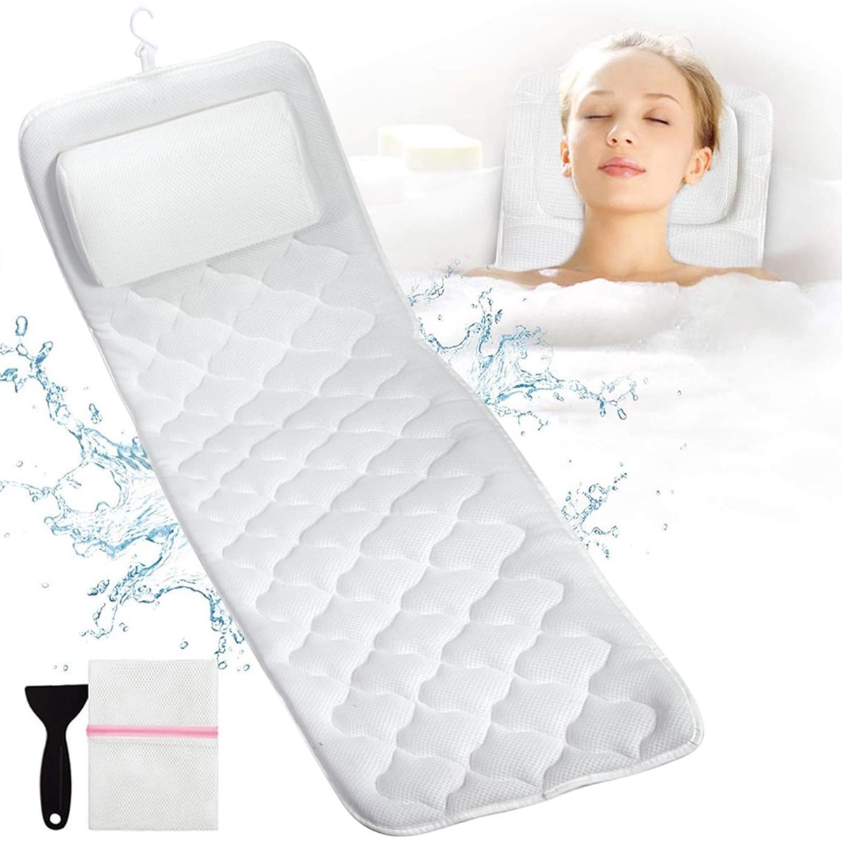Dailygoody - Full Body Badkussen - Antislip badkussen - Ultiem comfort voor ontspanning - 127 x 40 cm - Kussen voor hoofdsteun en rugsteun - Perf