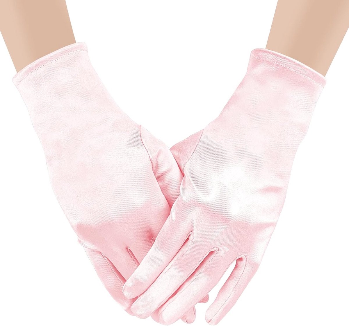 Korte Satijnen Handschoenen voor Dames, Polslengte, Perfect voor Bruiloften, Bals en Feestjes, Vintage Stijl en Kostuumaccessoire