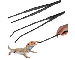 carmdering - 2 Stuks Aquarium Pincet Set - Roestvrijstalen Voederpincet - Reptilien Tang - Precisie Grip - Gebogen En Recht Design - 430 Rvs Met Zwarte Coating - Duurzaam En Waterbestendig - Veilig Voeren Zonder Risico - 2 Delen