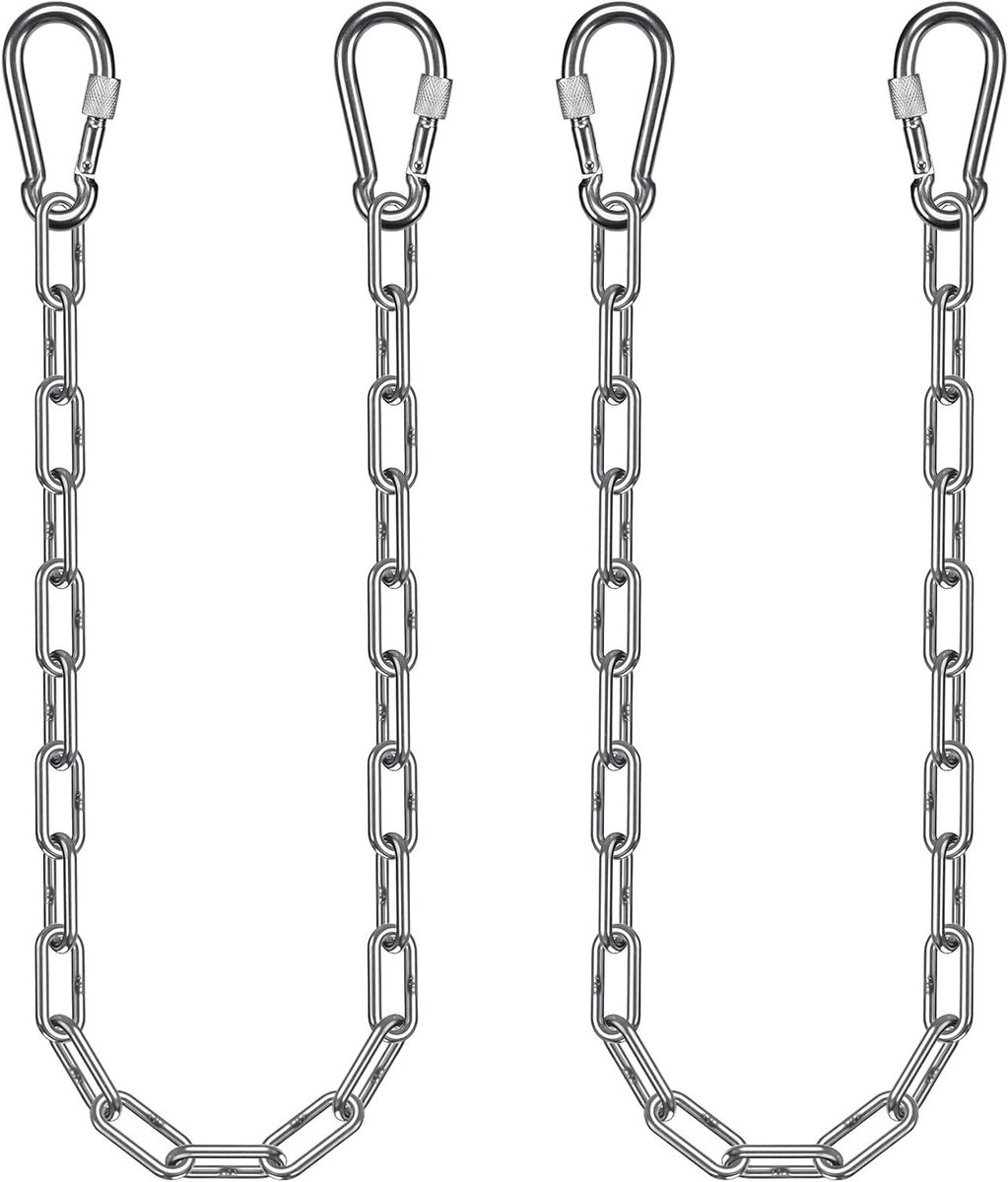 2 Stuks Swing Kettingen voor Hangmat Stoelen, Verstelbare RVS Boksen Opknoping met Karabijnhaken, Heavy Duty Zilver, 100cm Lengte, 1000LBS Capaciteit