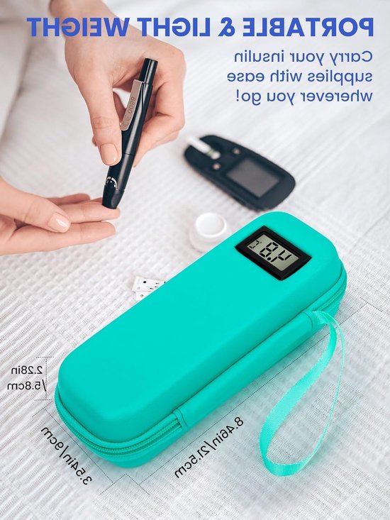 Insuline Koeltas met 2 Koelelementen - Met °C Temperatuurweergave - Diabetes Koeltas - Insulinepennen koeltas - Diabetische Reistas - Insuline Etui - Koelbox - Koeltasje Voor Op Reis - Koeltas voor Insulinespuit - Koelt Medicatie 6-8 uur lang - Groen — afbeelding 2